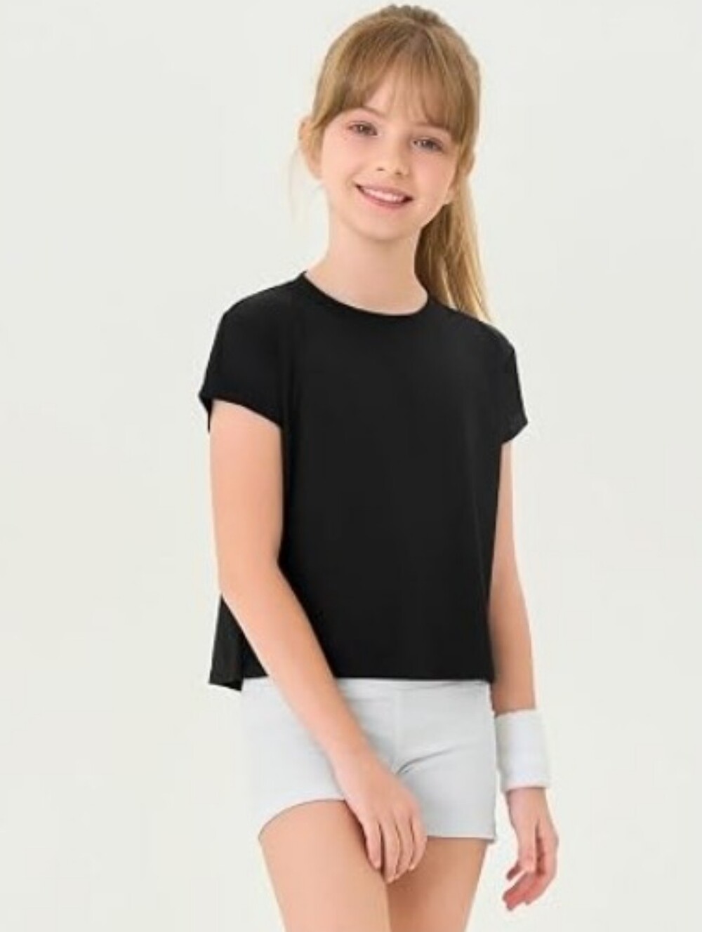 Girls Loose Athletic Shirts Short Sleeve Crop Top Black
